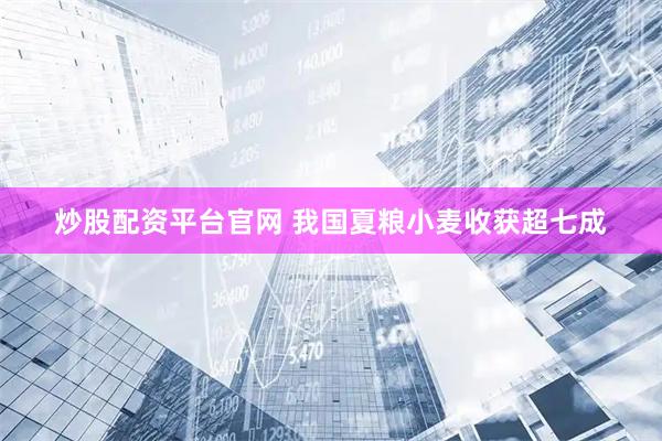 炒股配资平台官网 我国夏粮小麦收获超七成